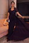 Buy_Babita Malkani_Purple Italian Crepe Embroidered Sequin V Neck Crystal Jumpsuit _at_Aza_Fashions