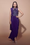 Buy_Babita Malkani_Purple Silk Crepe Embroidered Sequin Criss Cross Pre Draped Saree_Online_at_Aza_Fashions