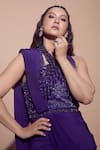 Buy_Babita Malkani_Purple Silk Crepe Embroidered Sequin Criss Cross Pre Draped Saree_Online