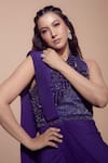 Shop_Babita Malkani_Purple Silk Crepe Embroidered Sequin Criss Cross Pre Draped Saree_Online