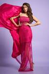 Shop_Babita Malkani_Pink Tulle, Silk Satin Crystals, Sequins Bandeau Floral Embroidered Tube Gown _Online_at_Aza_Fashions