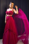 Buy_Babita Malkani_Pink Tulle Embroidered Sequin Sweetheart Neck Floral Top And Layered Lehenga Set_at_Aza_Fashions