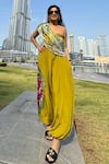 Buy_Babita Malkani_Green Crepe Square Neck Hand Dyed Textured Jumpsuit With Corded Throw _at_Aza_Fashions