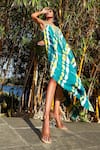 Babita Malkani_Green Georgette Embellished Tassel Scoop Neck Asymmetric Dress_Online