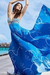 Buy_Babita Malkani_Blue Crepe Embroidery Bead V Neck Maxi Dress_Online