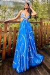 Babita Malkani_Blue Crepe Embroidery Bead V Neck Maxi Dress