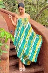Shop_Babita Malkani_Green Georgette Embellished Tassel Scoop Neck Asymmetric Dress