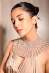 Buy_Babita Malkani_Beige Pure Satin Embellished Pearl High Neck Crystal Attached Choker Dress_Online