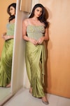 Buy_Babita Malkani_Green Pure Satin Embellished Pearl Round Draped Dress _at_Aza_Fashions