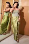 Babita Malkani_Green Pure Satin Embellished Pearl Round Draped Dress_at_Aza_Fashions