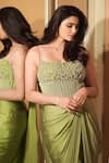 Shop_Babita Malkani_Green Pure Satin Embellished Pearl Round Draped Dress 