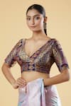 Samyukta Singhania_Purple Brocade Woven Mandala V-neck Motif Blouse _Online_at_Aza_Fashions