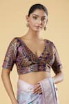 Buy_Samyukta Singhania_Purple Brocade Woven Mandala V-neck Motif Blouse _Online_at_Aza_Fashions