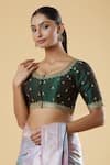 Samyukta Singhania_Green Mulberry Silk Embroidered Zari U Neck Blouse _Online_at_Aza_Fashions