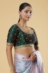 Buy_Samyukta Singhania_Green Mulberry Silk Embroidered Zari U Neck Blouse _Online_at_Aza_Fashions