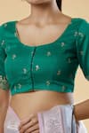 Shop_Samyukta Singhania_Green Dupion Silk Embroidered Sequins U Neck Floral Motif Blouse _Online_at_Aza_Fashions