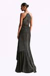 Shop_Manika Nanda_Black Stretched Satin Embroidery Sequin Halter Neck Cosmic Gown With Belt _at_Aza_Fashions