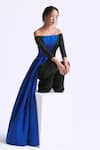 Buy_Manika Nanda_Blue Taffeta Colorblocked Off Shoulder Draped Top With Trumpet Pant _Online_at_Aza_Fashions