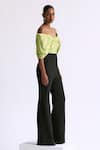 Manika Nanda_Green Taffeta Off Shoulder Draped Big Bow Colorblocked Jumpsuit _Online_at_Aza_Fashions