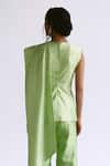 Shop_Manika Nanda_Green Raw Silk Embroidery 3d Bloom High Neck Draped Blazer With Pant _at_Aza_Fashions