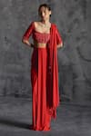 Buy_Manika Nanda_Orange Raw Silk Embroidery Sequin Square Neck Florid Blouse Draped Skirt Set _Online_at_Aza_Fashions