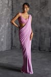 Buy_Manika Nanda_Purple Raw Silk Embroidery Sequin Floret Pre-draped Saree With Blouse _at_Aza_Fashions