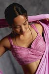 Manika Nanda_Purple Raw Silk Embroidery Sequin Floret Pre-draped Saree With Blouse _Online_at_Aza_Fashions