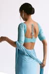 Shop_Manika Nanda_Blue Raw Silk Embroidery Scallop Tassel Border Pre-draped Saree With Blouse _at_Aza_Fashions