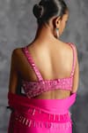 Shop_Manika Nanda_Pink Raw Silk Embroidery Sequin Halter Neck Florence Blouse Draped Skirt Set _at_Aza_Fashions