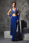 Buy_Manika Nanda_Blue Raw Silk Embroidery Sequin V Neck Gardenia Blouse Draped Skirt Set _at_Aza_Fashions