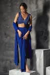 Manika Nanda_Blue Raw Silk Embroidery Sequin V Neck Gardenia Blouse Draped Skirt Set _at_Aza_Fashions