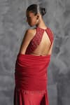 Shop_Manika Nanda_Red Raw Silk Embroidery Sequin Halter Rose Gardenia Blouse Draped Skirt Set _at_Aza_Fashions