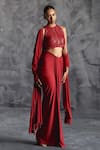 Manika Nanda_Red Raw Silk Embroidery Sequin Halter Rose Gardenia Blouse Draped Skirt Set _at_Aza_Fashions