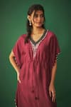 Mehak Murpana_Red Crepe Embroidery Mirror V Neck Neckline Kaftan _Online_at_Aza_Fashions