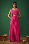 Buy_Mehak Murpana_Pink Georgette Embroidery Mirror Jacket Open Work Cropped Dhoti Pant Set _at_Aza_Fashions