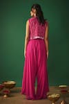 Shop_Mehak Murpana_Pink Georgette Embroidery Mirror Jacket Open Work Cropped Dhoti Pant Set _at_Aza_Fashions