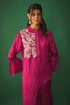 Buy_Mehak Murpana_Magenta Satin Linen Embroidery Bead Mandarin Asymmetric Kurta And Sharara Set _Online_at_Aza_Fashions