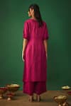 Shop_Mehak Murpana_Magenta Satin Linen Embroidery Zardozi Floral Pattern Kurta And Flared Pant Set _at_Aza_Fashions