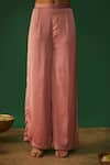 Buy_Mehak Murpana_Pink Milano Satin Embroidery Zardozi V Neck Placement Kurta And Flared Pant Set _Online_at_Aza_Fashions