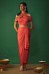 Buy_Mehak Murpana_Orange Milano Satin Embroidery Zardozi Halter Neck Top And Dhoti Draped Skirt Set _at_Aza_Fashions