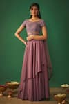 Buy_Mehak Murpana_Pink Milano Satin Embroidery Cutdana Leaf Neck Choli And Skirt Set _at_Aza_Fashions