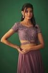 Buy_Mehak Murpana_Pink Milano Satin Embroidery Cutdana Leaf Neck Choli And Skirt Set _Online_at_Aza_Fashions