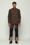 Buy_Abraham & Thakore_Brown 100% Cotton Poplin Print Crewel Shirt _at_Aza_Fashions