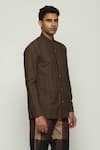 Shop_Abraham & Thakore_Brown 100% Cotton Poplin Print Crewel Shirt _Online_at_Aza_Fashions