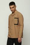 Buy_Abraham & Thakore_Brown 100% Cotton Poplin Placement Print Block Shirt _Online_at_Aza_Fashions