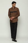 Buy_ABRAHAM AND THAKORE_Brown 100% Cotton Poplin Placement Print Panel Shirt _at_Aza_Fashions