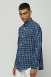 Buy_Abraham & Thakore_Blue 100% Cotton Compact Voile Print Number Shirt _Online_at_Aza_Fashions