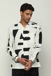 Abraham & Thakore_White 100% Cotton Poplin Print Calligraphy Shirt _Online_at_Aza_Fashions