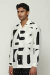 Buy_Abraham & Thakore_White 100% Cotton Poplin Print Calligraphy Shirt _Online_at_Aza_Fashions