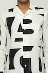 Abraham & Thakore_White 100% Cotton Poplin Print Calligraphy Shirt _at_Aza_Fashions